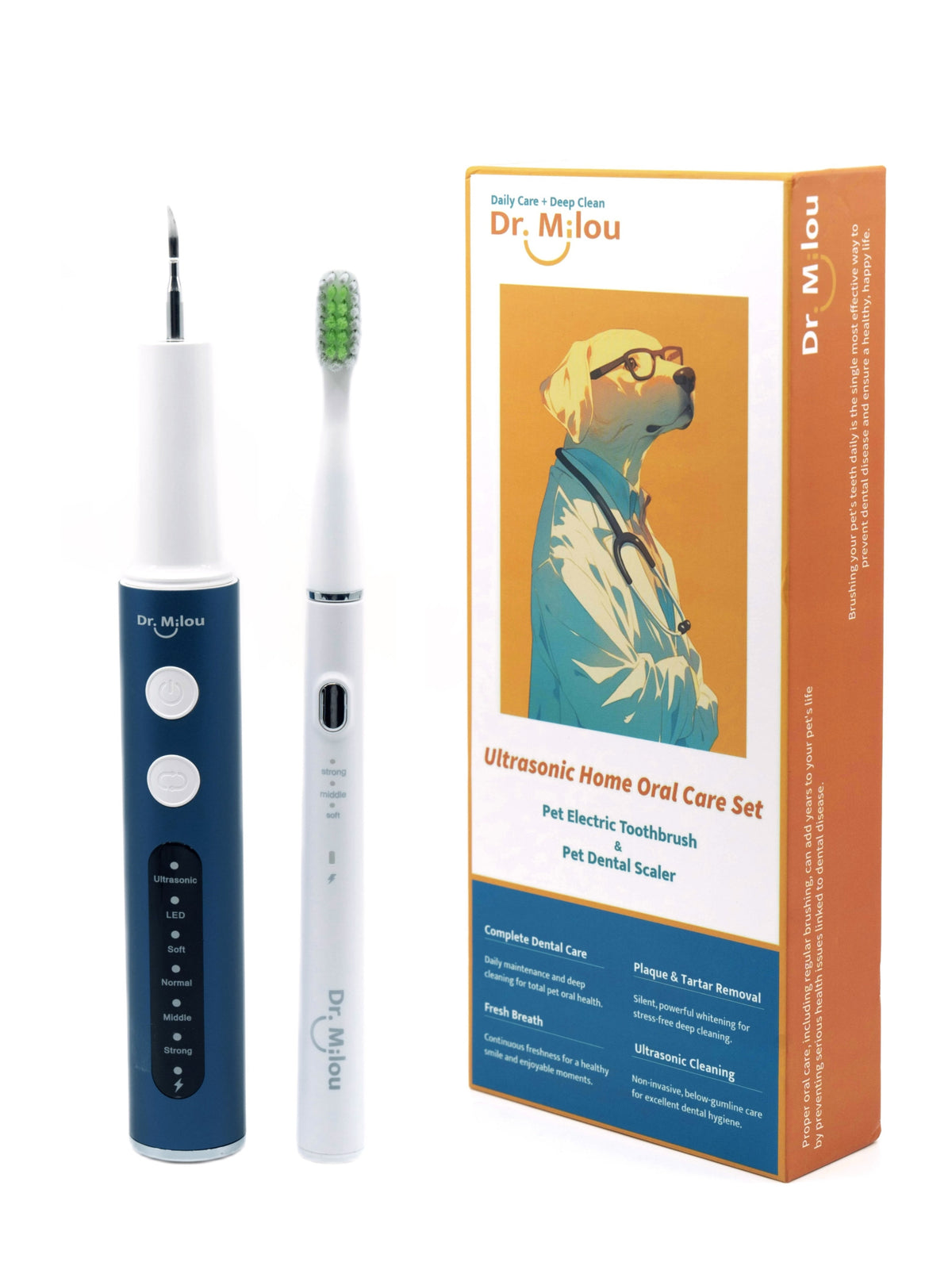 Anesthesia-Free Pet Dental Cleaning Kit: Professional Ultrasonic Tartar Remover & Electric Toothbrush for Dogs & Cats by Dr. MilouĀ®