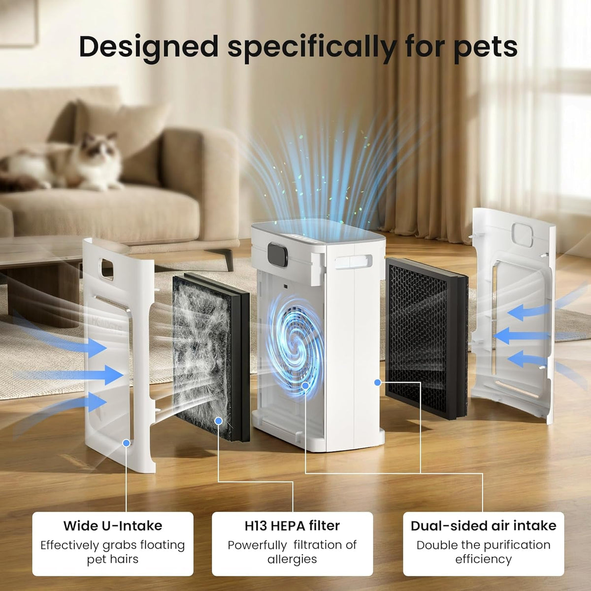 Pet Air Purifier with HEPA Filter Odor Control for Dogs &amp; Cats