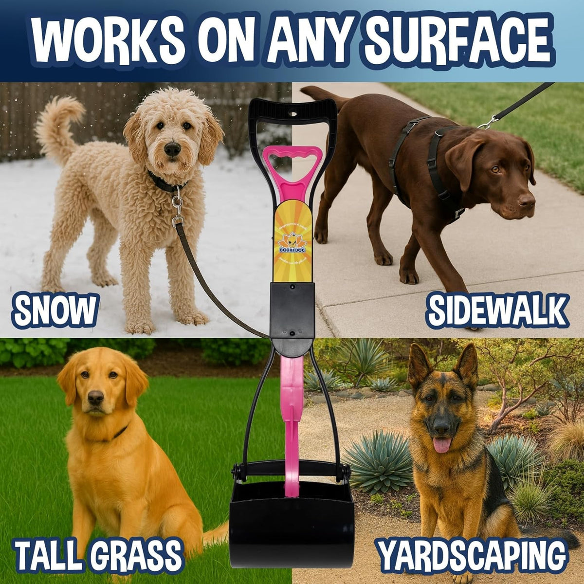Dog Pooper Scooper Kit with Waste Bags &amp; Holder Long Handle Cleanup Set