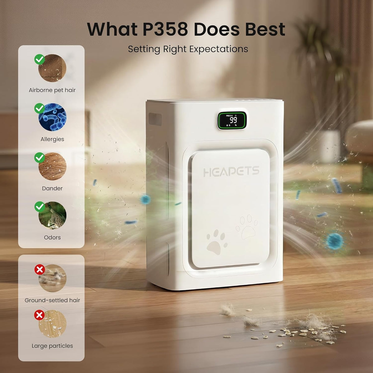 Pet Air Purifier with HEPA Filter Odor Control for Dogs &amp; Cats
