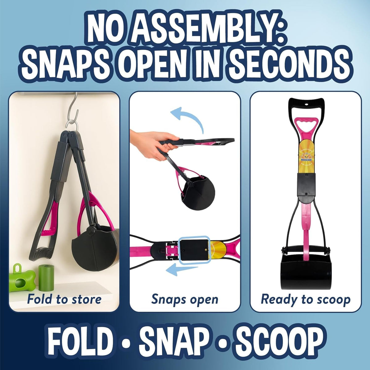 Dog Pooper Scooper Kit with Waste Bags &amp; Holder Long Handle Cleanup Set