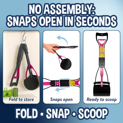 Dog Pooper Scooper Kit with Waste Bags &amp; Holder Long Handle Cleanup Set