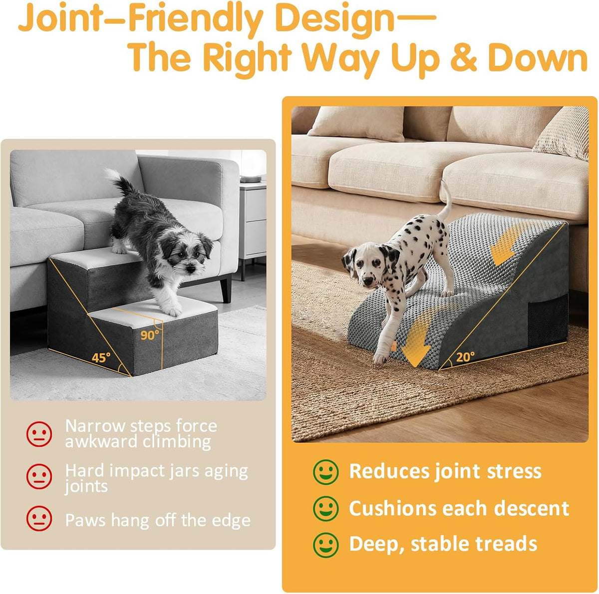 Foam Dog Stairs for Small Dogs &amp; Cats Non Slip Pet Steps 2 Tier