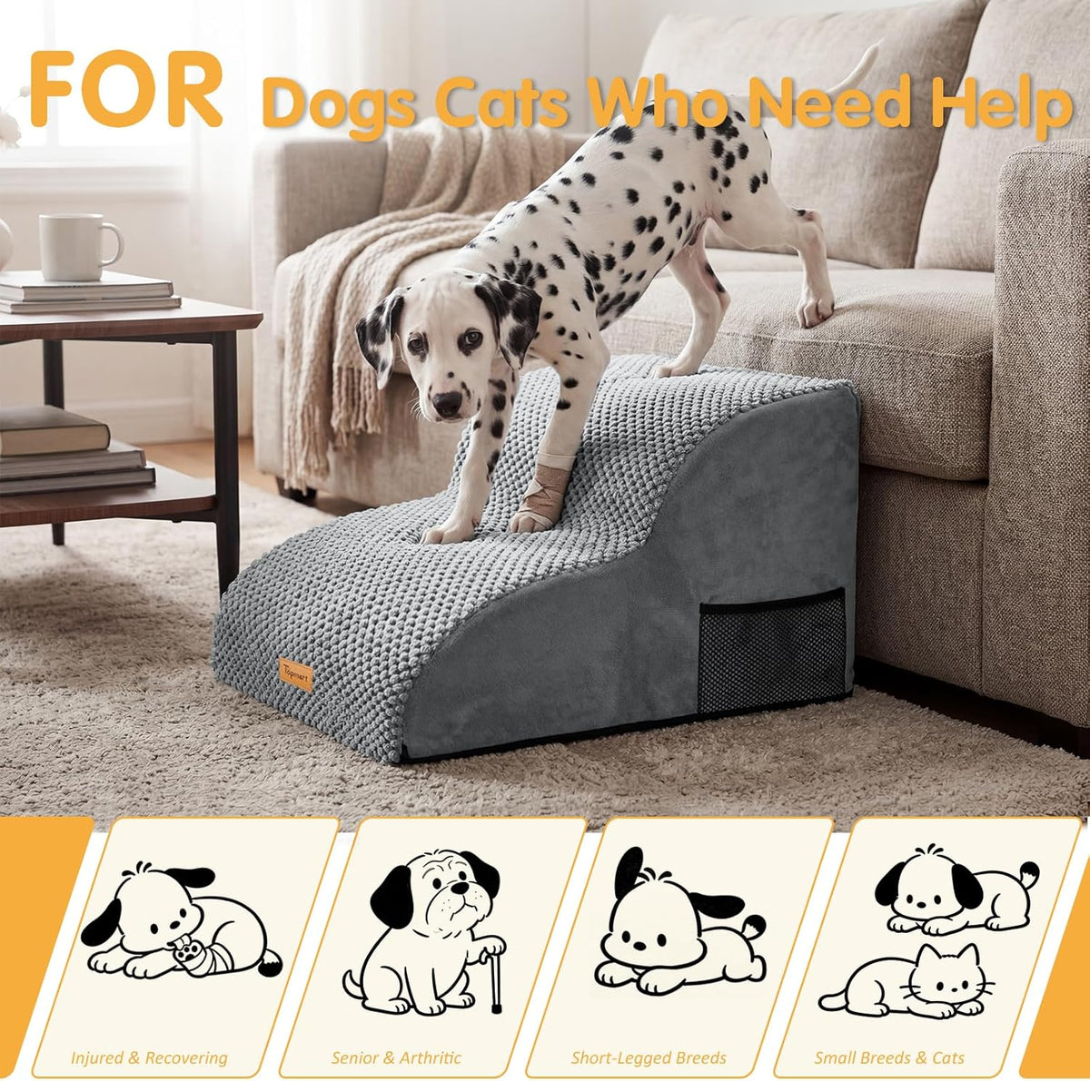 Foam Dog Stairs for Small Dogs &amp; Cats Non Slip Pet Steps 2 Tier