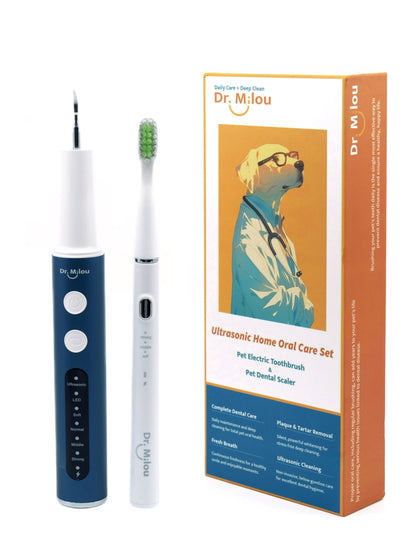Anesthesia-Free Pet Dental Cleaning Kit: Professional Ultrasonic Tartar Remover &amp; Electric Toothbrush for Dogs &amp; Cats by Dr. Milou®