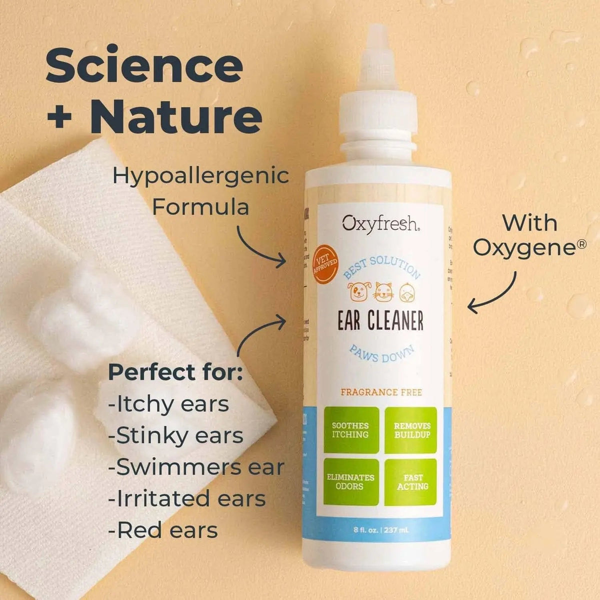 Oxyfresh Advanced Pet Ear Cleaner for Dogs &amp; Cats Sting-Free 8 oz