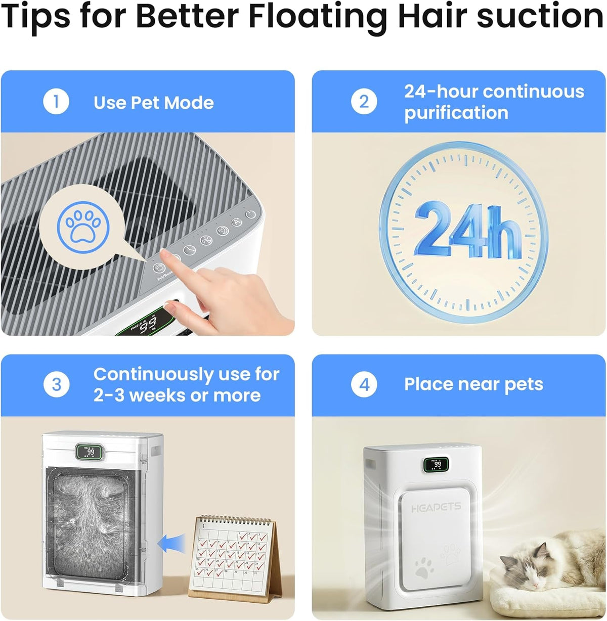 Pet Air Purifier with HEPA Filter Odor Control for Dogs &amp; Cats