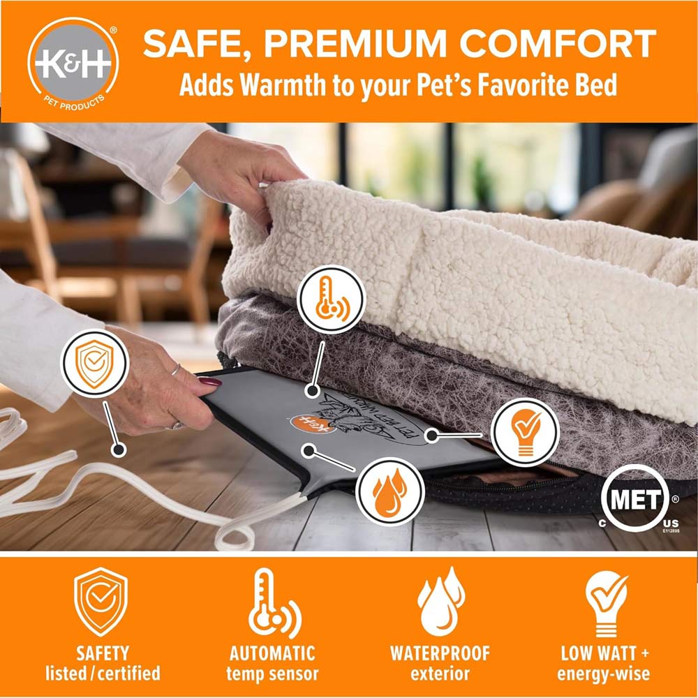 K&amp;H Pet Bed Warmer – Indoor Heated Pad for Cats &amp; Dogs, Thermostatically Controlled, Energy-Efficient, Safe for Arthritis &amp; Comfort