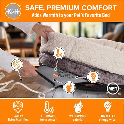 K&amp;H Pet Bed Warmer – Indoor Heated Pad for Cats &amp; Dogs, Thermostatically Controlled, Energy-Efficient, Safe for Arthritis &amp; Comfort