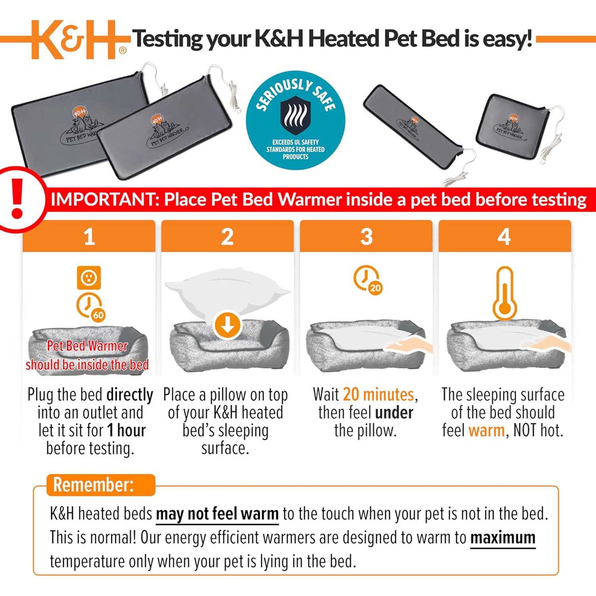 K&amp;H Pet Bed Warmer – Indoor Heated Pad for Cats &amp; Dogs, Thermostatically Controlled, Energy-Efficient, Safe for Arthritis &amp; Comfort