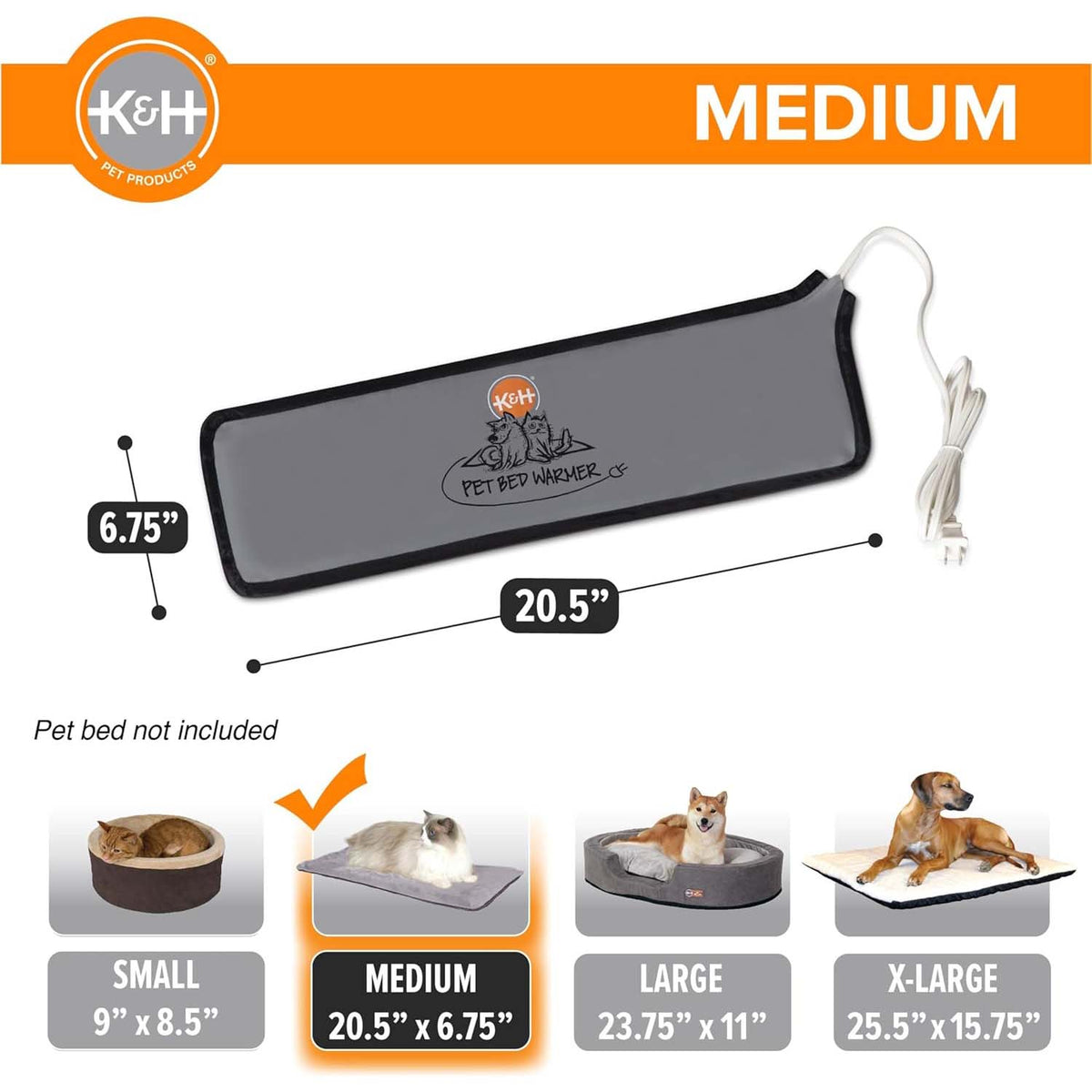 K&amp;H Pet Bed Warmer – Indoor Heated Pad for Cats &amp; Dogs, Thermostatically Controlled, Energy-Efficient, Safe for Arthritis &amp; Comfort
