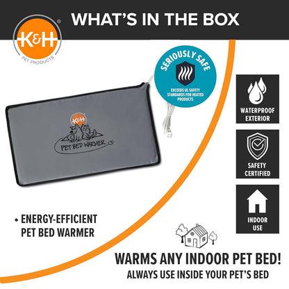 K&amp;H Pet Bed Warmer – Indoor Heated Pad for Cats &amp; Dogs, Thermostatically Controlled, Energy-Efficient, Safe for Arthritis &amp; Comfort